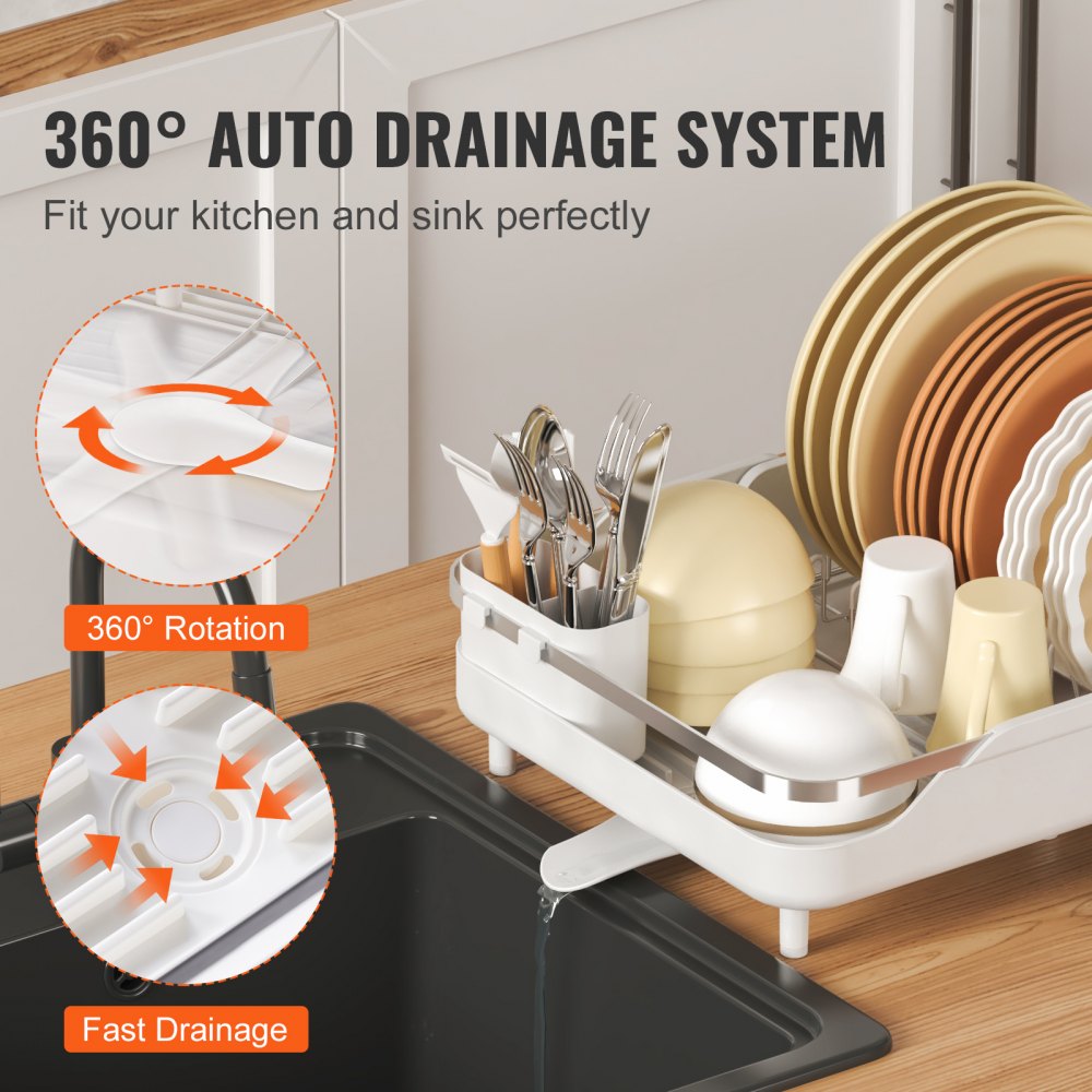 WK810171-3 - Expandable 18.5" VEVOR Stainless Steel Dish Rack with Rotatable Drainboard