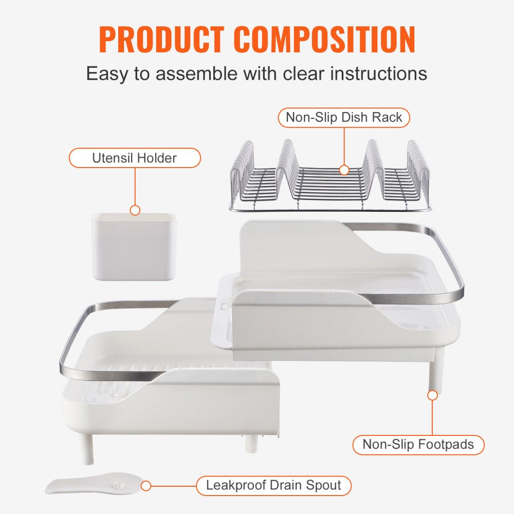 WK810171-3 - Expandable 18.5" VEVOR Stainless Steel Dish Rack with Rotatable Drainboard