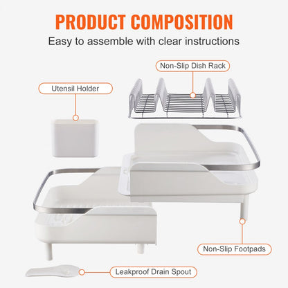 WK810171-3 - Expandable 18.5" VEVOR Stainless Steel Dish Rack with Rotatable Drainboard