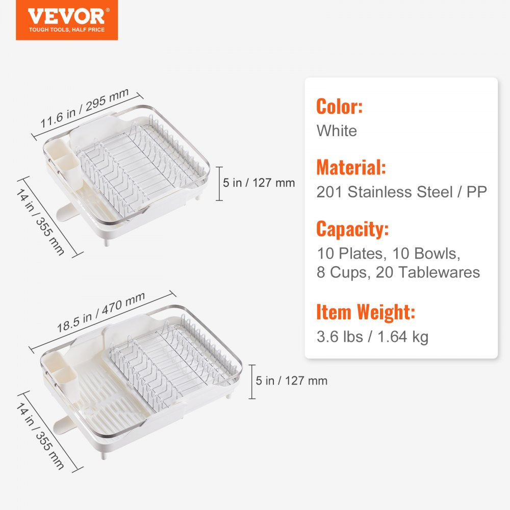 WK810171-3 - Expandable 18.5" VEVOR Stainless Steel Dish Rack with Rotatable Drainboard