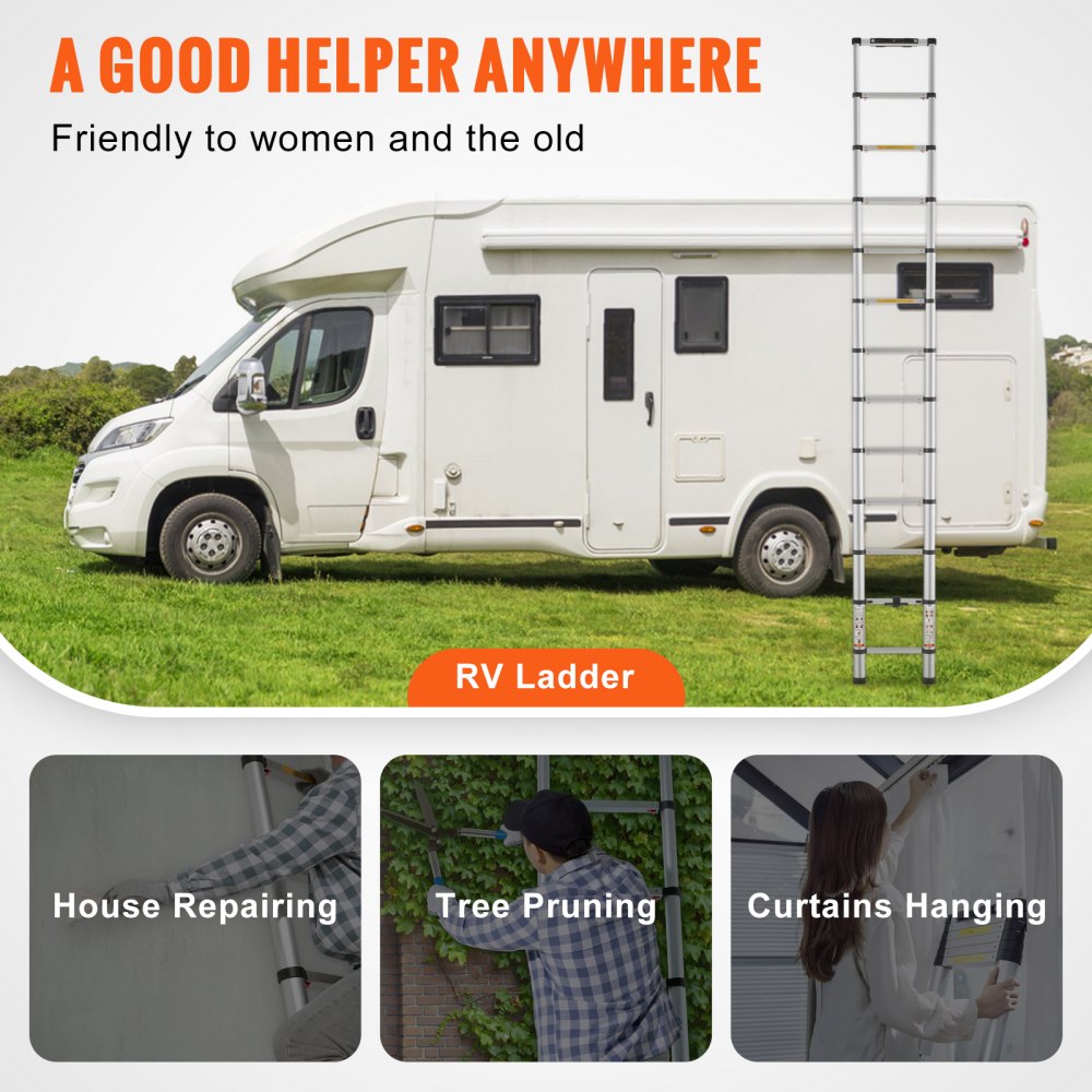 VV-SSLT-12.5 - 12.5 ft Aluminum Telescoping Ladder, 375 lbs Capacity