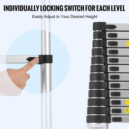 ML-1050P - 16.4FT Durable Aluminum Telescoping Ladder, 375 lbs Capacity