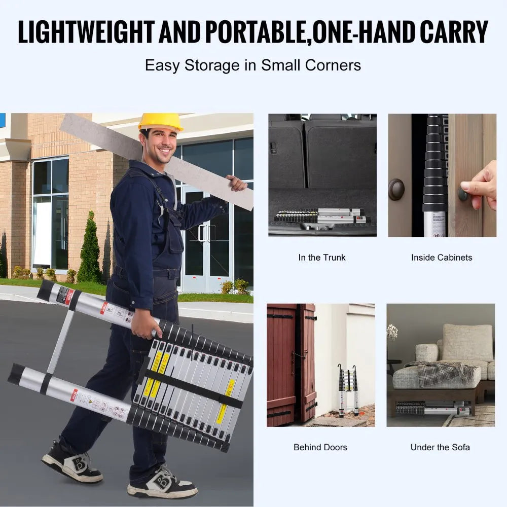 ML-1062P - 20.3FT Aluminum Telescoping Ladder with Non-Slip Support