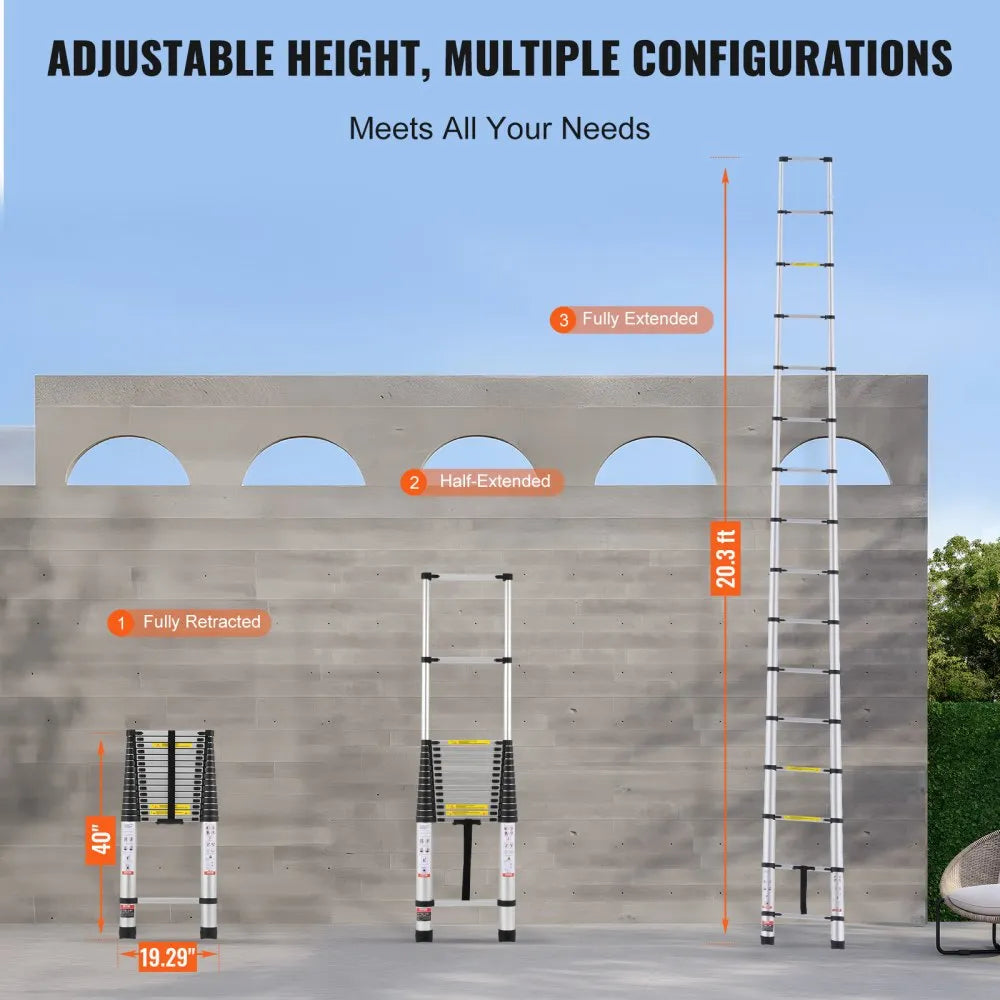 ML-1062P - 20.3FT Aluminum Telescoping Ladder with Non-Slip Support