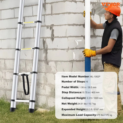 ML-1062P - 20.3FT Aluminum Telescoping Ladder with Non-Slip Support