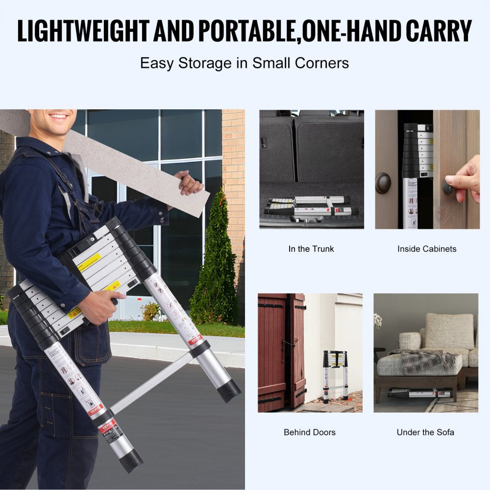 ML-1026PH - 8.5FT Aluminum Telescoping Ladder, 375 LBS Capacity, Non-Slip Tips