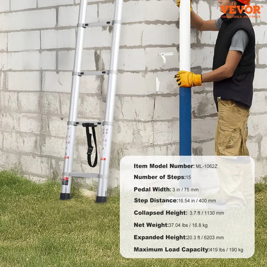 ML-1062Z - 20.3FT Durable Aluminum Telescopic Ladder with Non-Slip Support