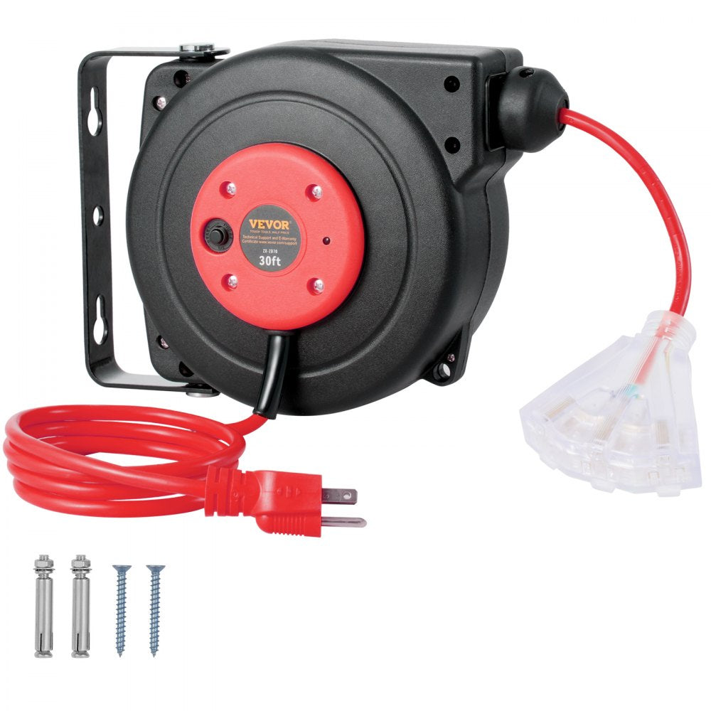 ZX-ZD70 - 30FT Retractable Extension Cord Reel with 10A Breaker