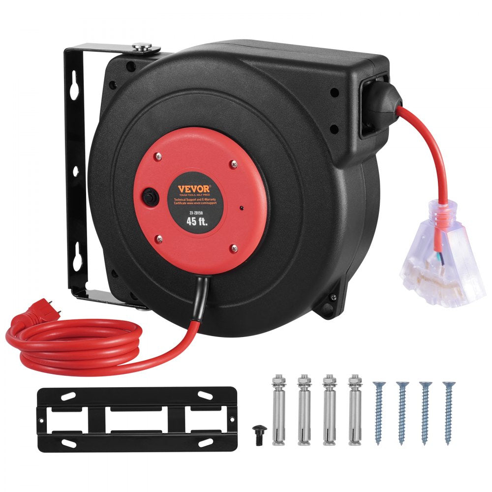 ZX-ZD150 - 45FT Retractable Extension Cord Reel with Safety Cut-Off