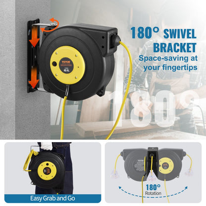 ZX-ZD150 - 45FT Retractable Cord Reel with 15A Circuit Breaker