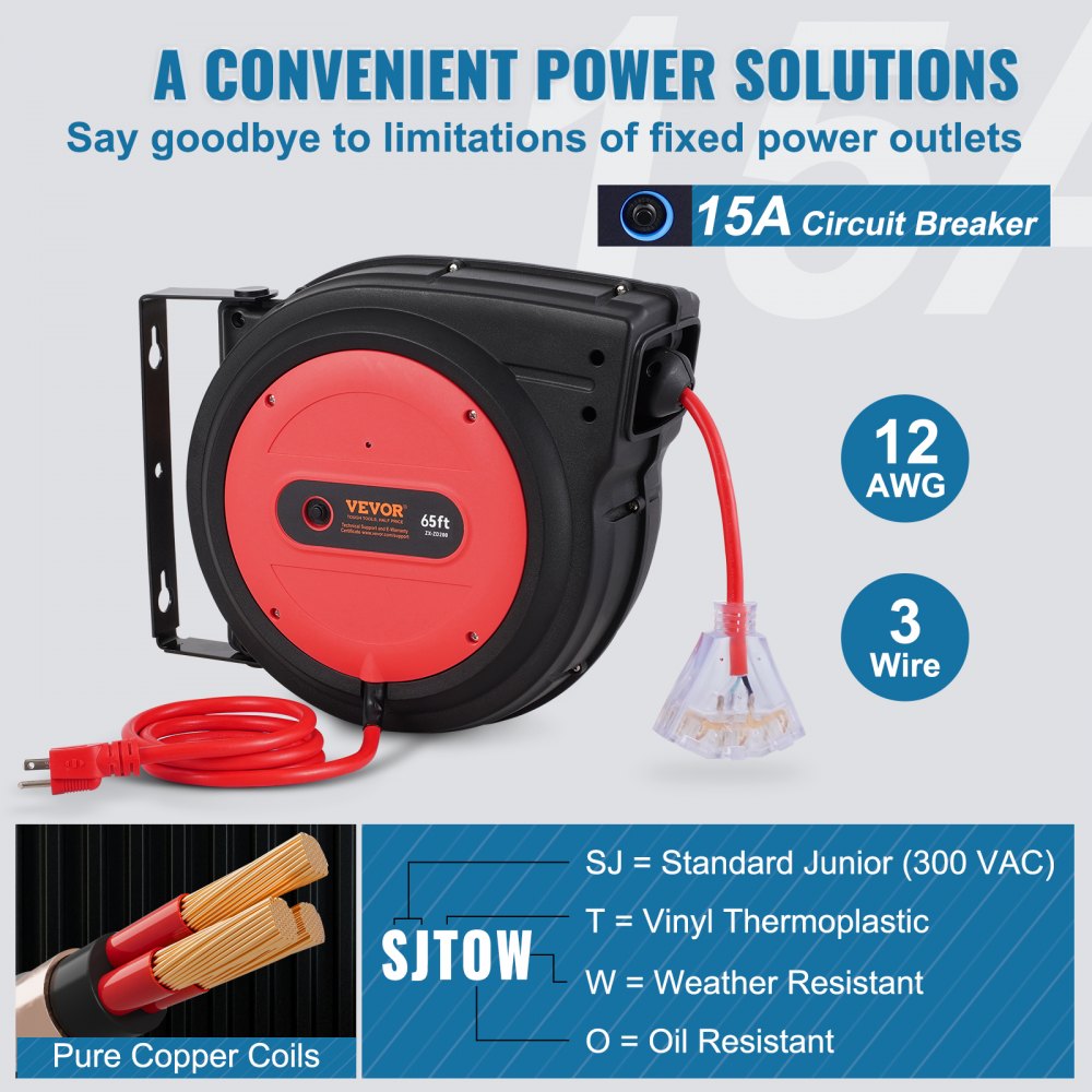 ZX-ZD200 - 65ft Retractable Extension Cord with 15A Breaker