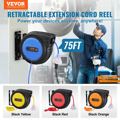 ZX-ZD200 - 75FT Retractable Extension Cord Reel with Circuit Breaker