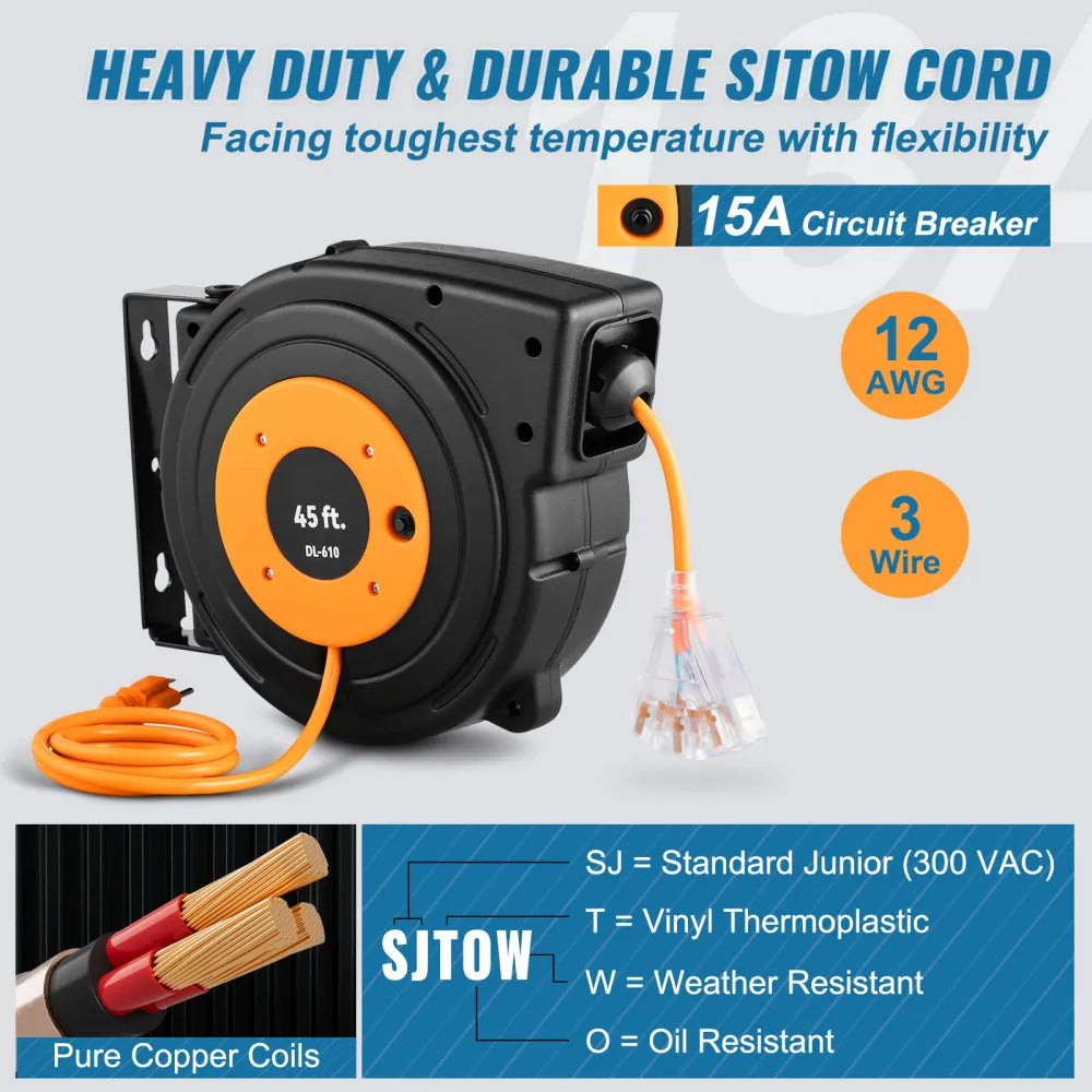 CR123OW45FT - 45FT Durable Extension Reel for Home & Professional Use