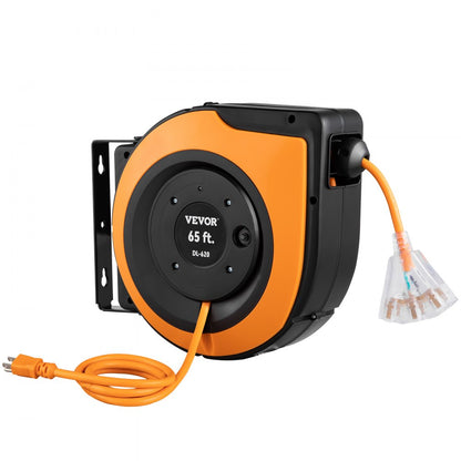 CR123OW65FT - 65FT VEVOR Retractable Cord Reel with 15A Breaker