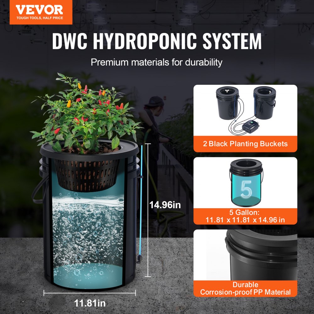 EHW0002C-DR - 2-Bucket Hydroponic Grow System with Top Drip Irrigation