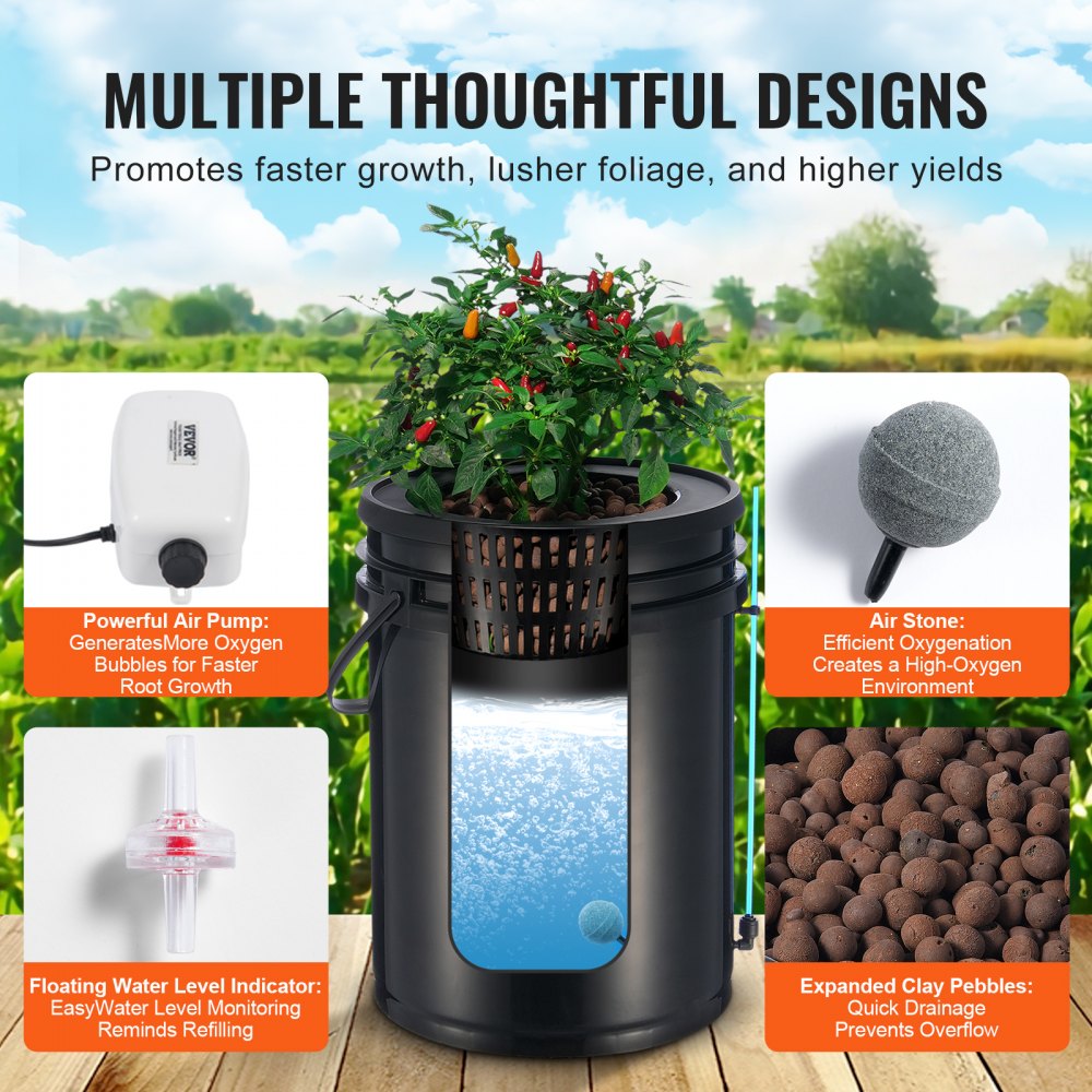 EHW0002C-DR - 2-Bucket Hydroponic Grow System with Top Drip Irrigation
