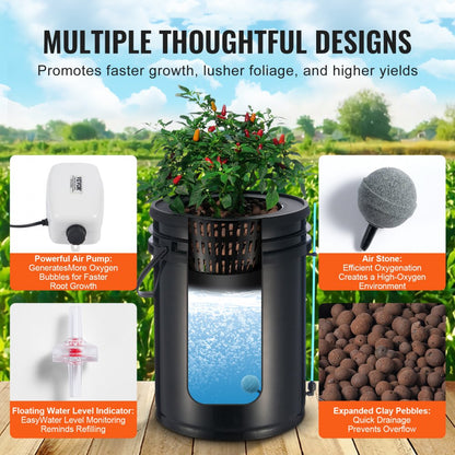 EHW0002C-DR - 2-Bucket Hydroponic Grow System with Top Drip Irrigation