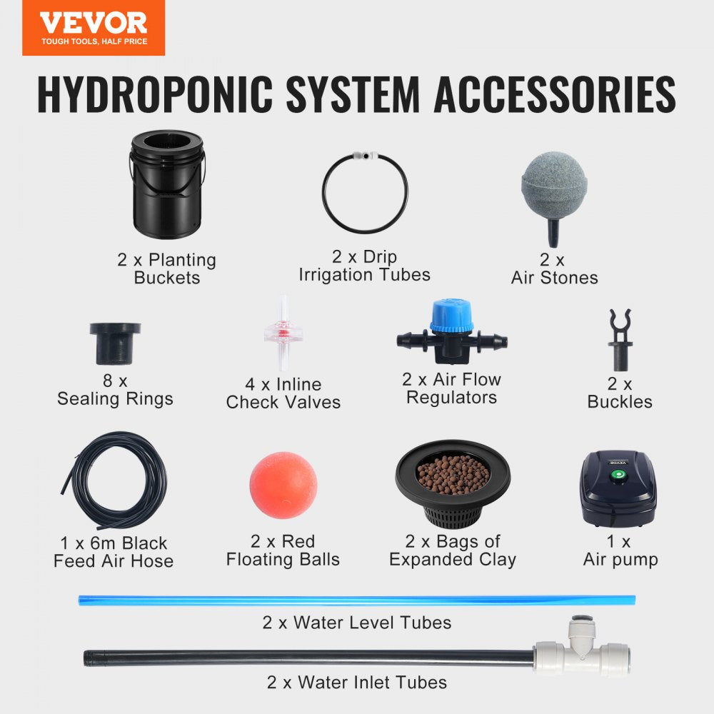 EHW0002C-DR - 2-Bucket Hydroponic Grow System with Top Drip Irrigation
