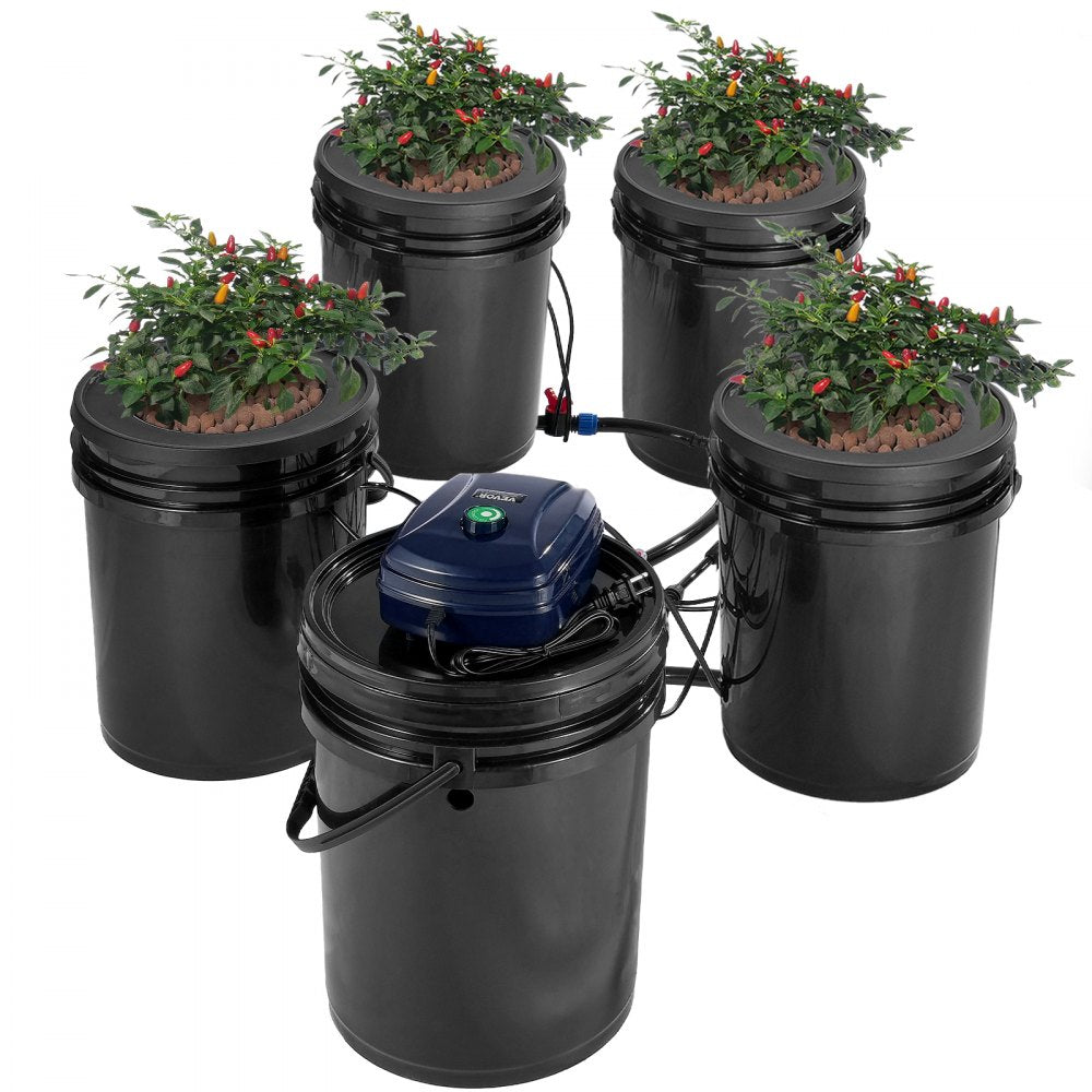 EHW0104C-DR - 4-Bucket RDWC Hydroponic System with Drip Irrigation, 5 Gal