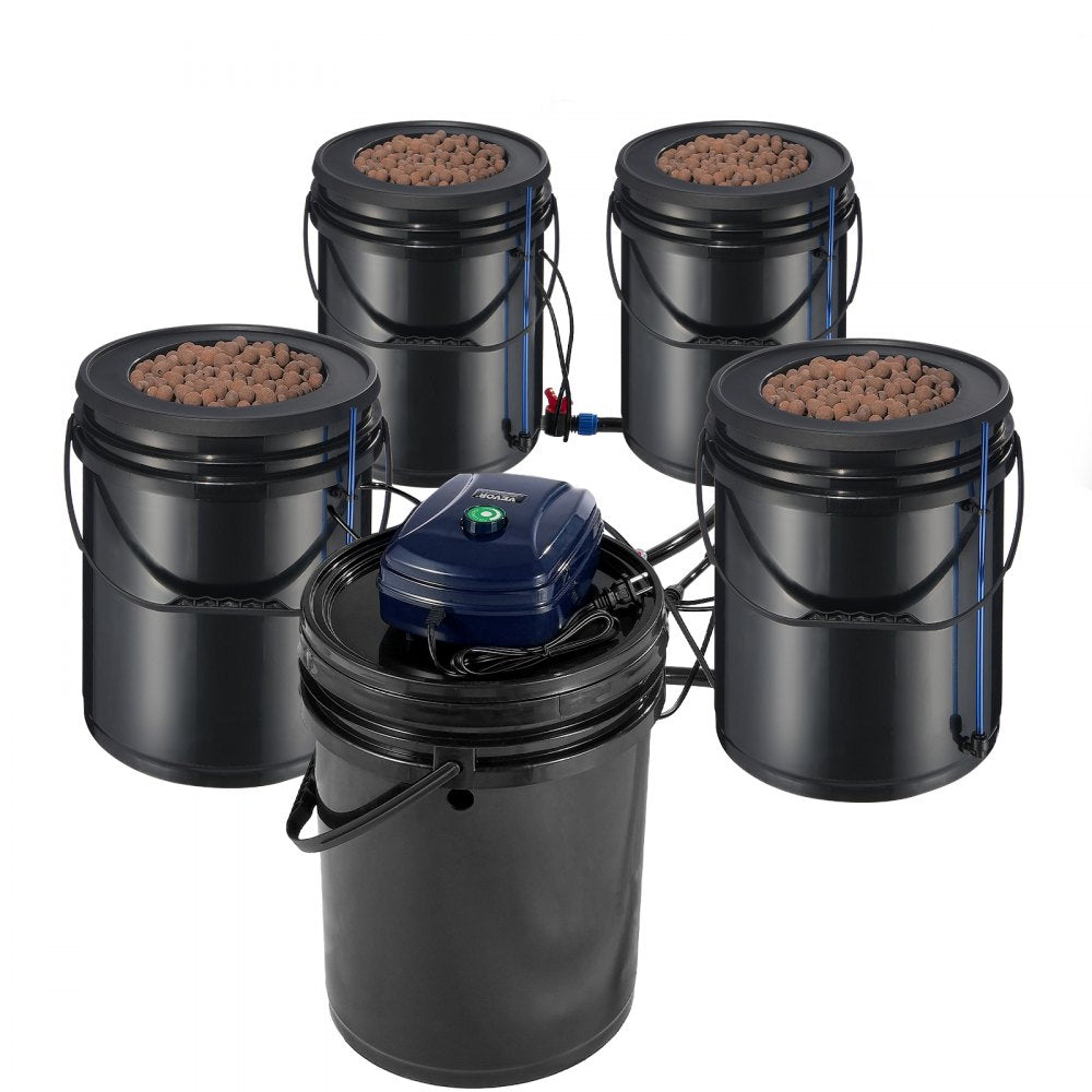EHW0104C-DR - 4-Bucket RDWC Hydroponic System with Drip Irrigation, 5 Gal