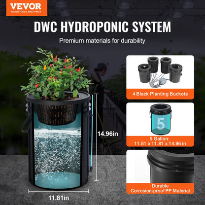 EHW0004C-DR - 4-Bucket Hydroponic Grow System for Vegetables & Fruits