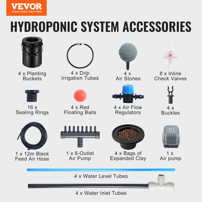 EHW0004C-DR - 4-Bucket Hydroponic Grow System for Vegetables & Fruits