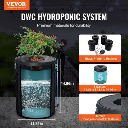 V-4US - 5 Gallon Hydroponic System with 4 Buckets & Air Pump