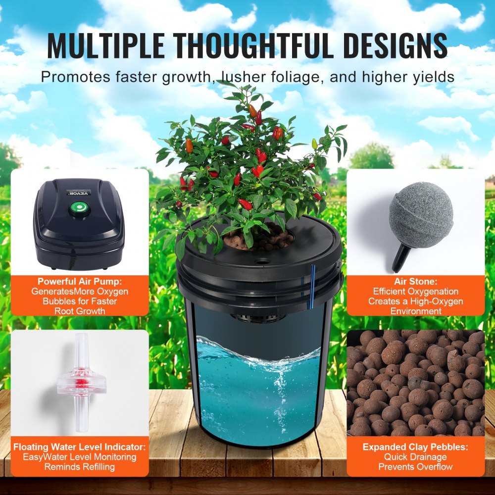 V-4US - 5 Gallon Hydroponic System with 4 Buckets & Air Pump