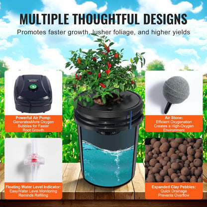 V-4US - 5 Gallon Hydroponic System with 4 Buckets & Air Pump