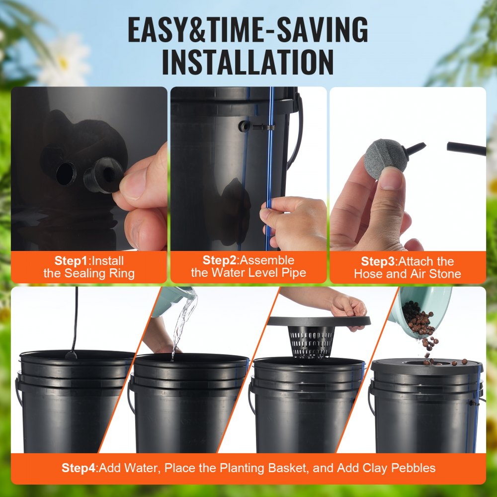 V-4US - 5 Gallon Hydroponic System with 4 Buckets & Air Pump
