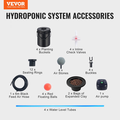 V-4US - 5 Gallon Hydroponic System with 4 Buckets & Air Pump