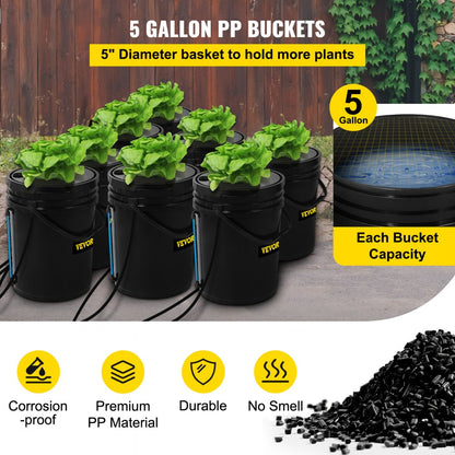 V-8US - 8-Bucket Hydroponic System for Indoor/Outdoor Vegetables, 5 Gallon