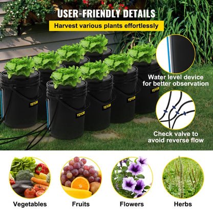 V-8US - 8-Bucket Hydroponic System for Indoor/Outdoor Vegetables, 5 Gallon