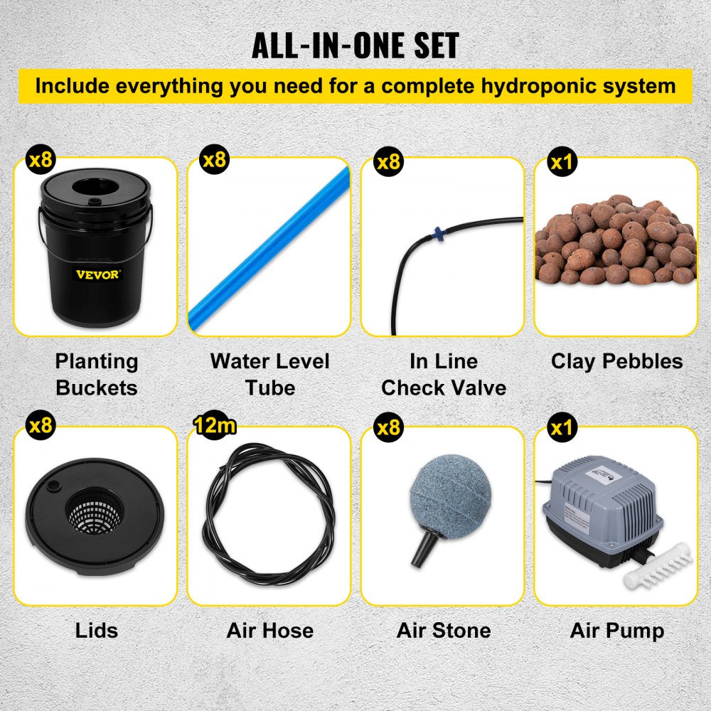 V-8US - 8-Bucket Hydroponic System for Indoor/Outdoor Vegetables, 5 Gallon