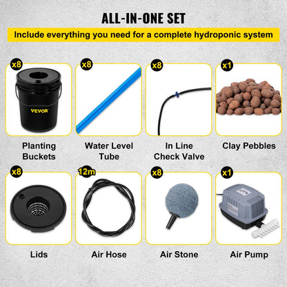 V-8US - 8-Bucket Hydroponic System for Indoor/Outdoor Vegetables, 5 Gallon