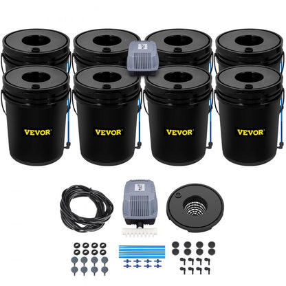 V-8US - 8-Bucket Hydroponic System for Indoor/Outdoor Vegetables, 5 Gallon
