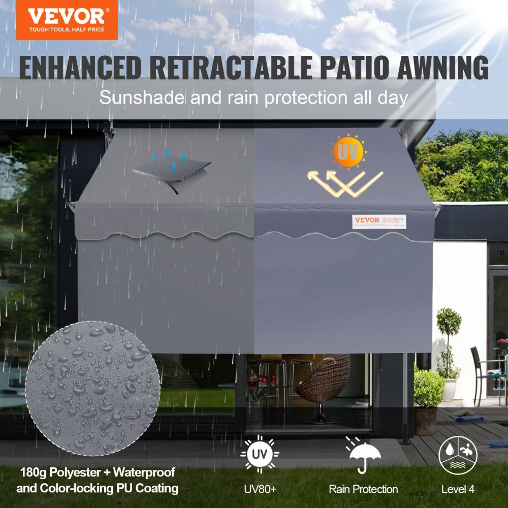 SDA300120 - 118" VEVOR Manual Retractable Awning with UV80+ Protection