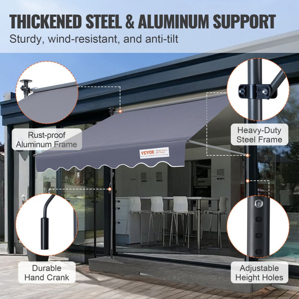 SDA300120 - 118" VEVOR Manual Retractable Awning with UV80+ Protection