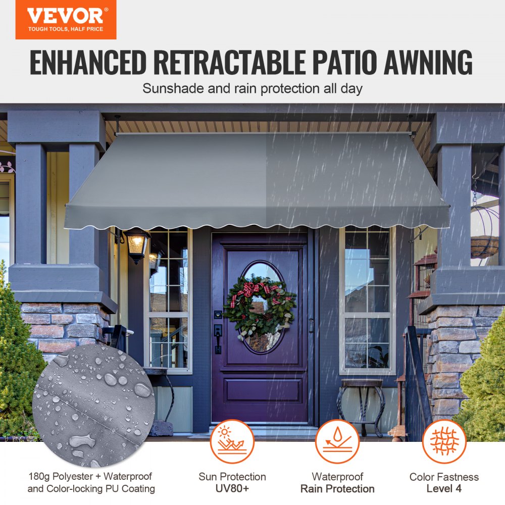 SDA350120-1 - UV-Resistant Retractable Patio Awning with Adjustable Crank Handle