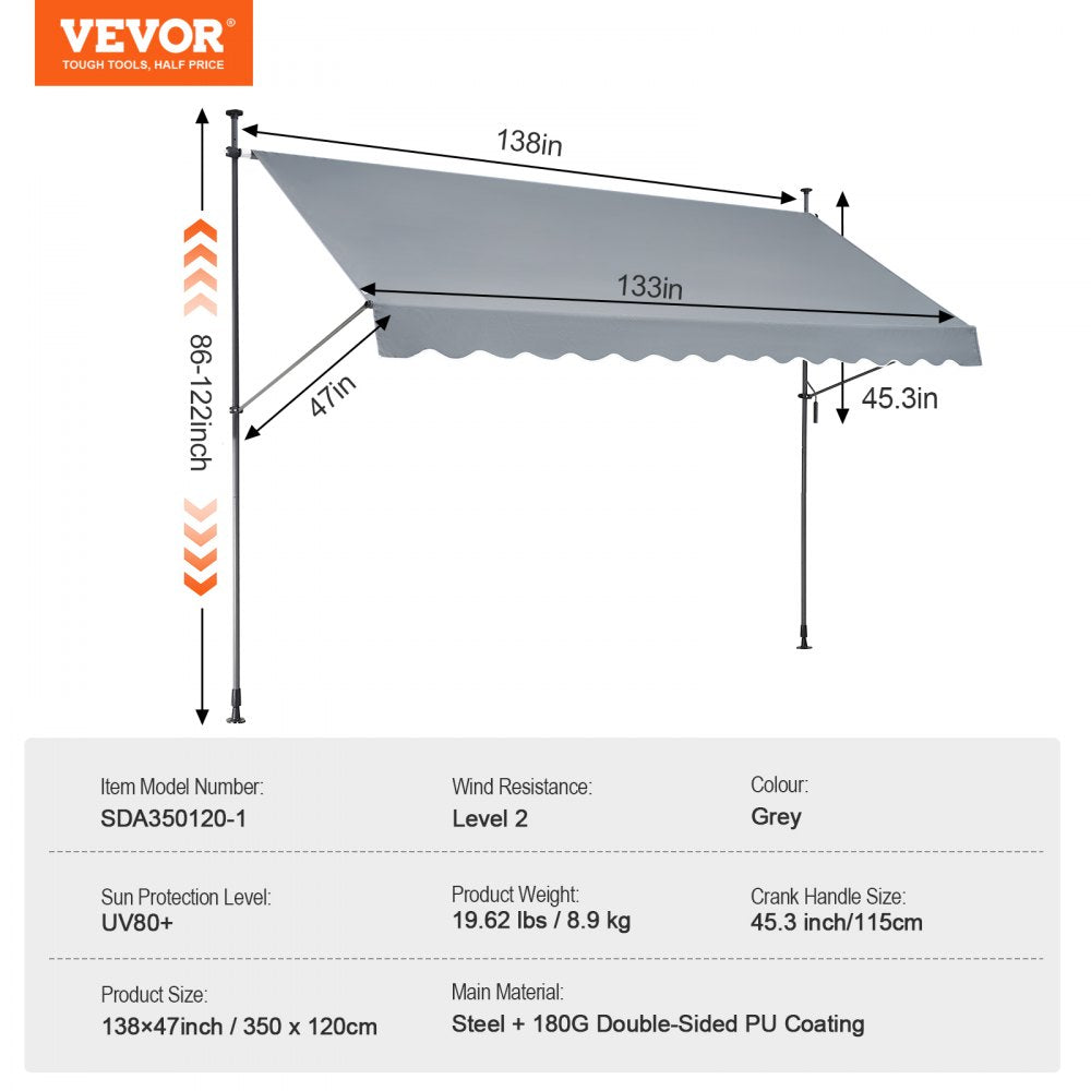 SDA350120-1 - UV-Resistant Retractable Patio Awning with Adjustable Crank Handle