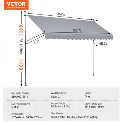 SDA400120-1 – Durable Retractable Patio Awning with UV Protection & Adjustable Height