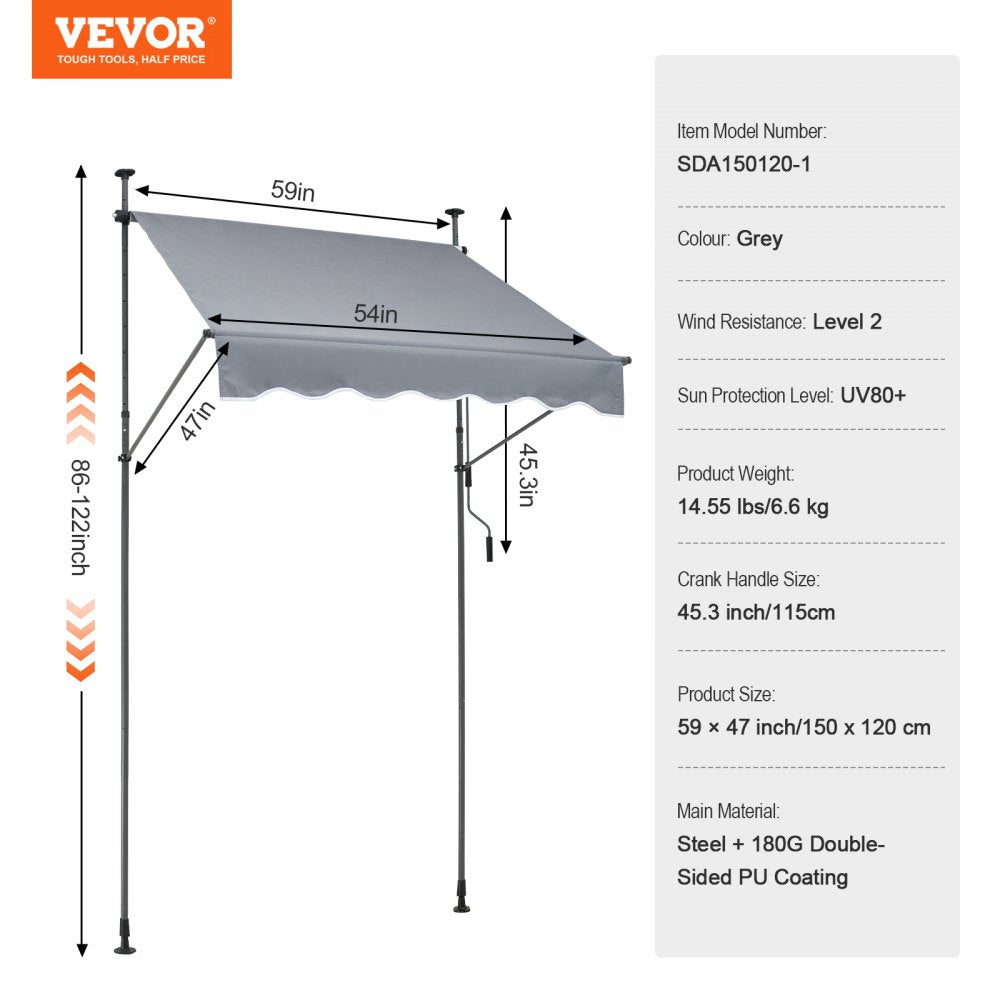 SDA150120-1 - UV80+ Waterproof Retractable Patio Awning with Adjustable Height