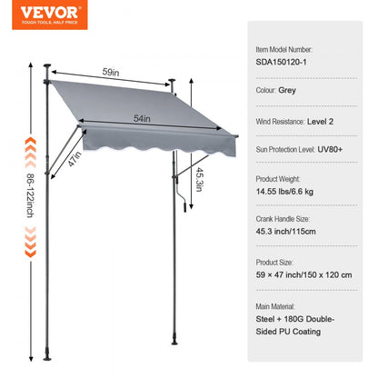SDA150120-1 - UV80+ Waterproof Retractable Patio Awning with Adjustable Height
