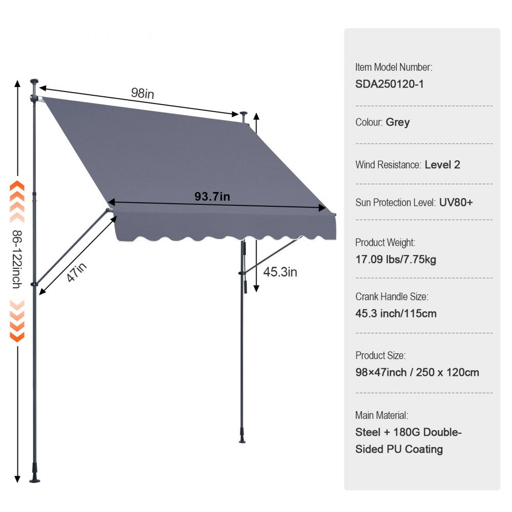 SDA250120-1 - UV81+ Waterproof Retractable Patio Awning with Crank Handle
