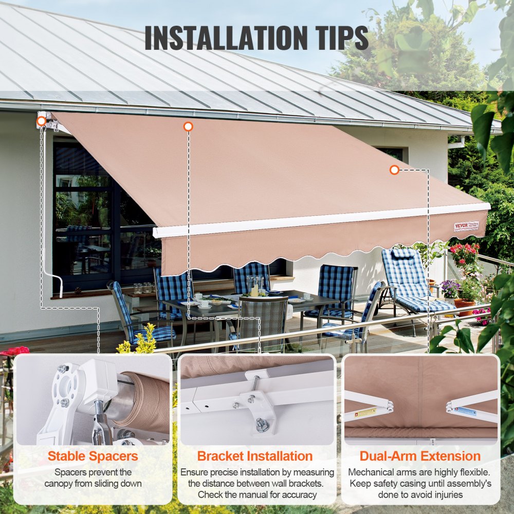 RA350300 - 10ft Manual Retractable Awning for Versatile Outdoor Shade