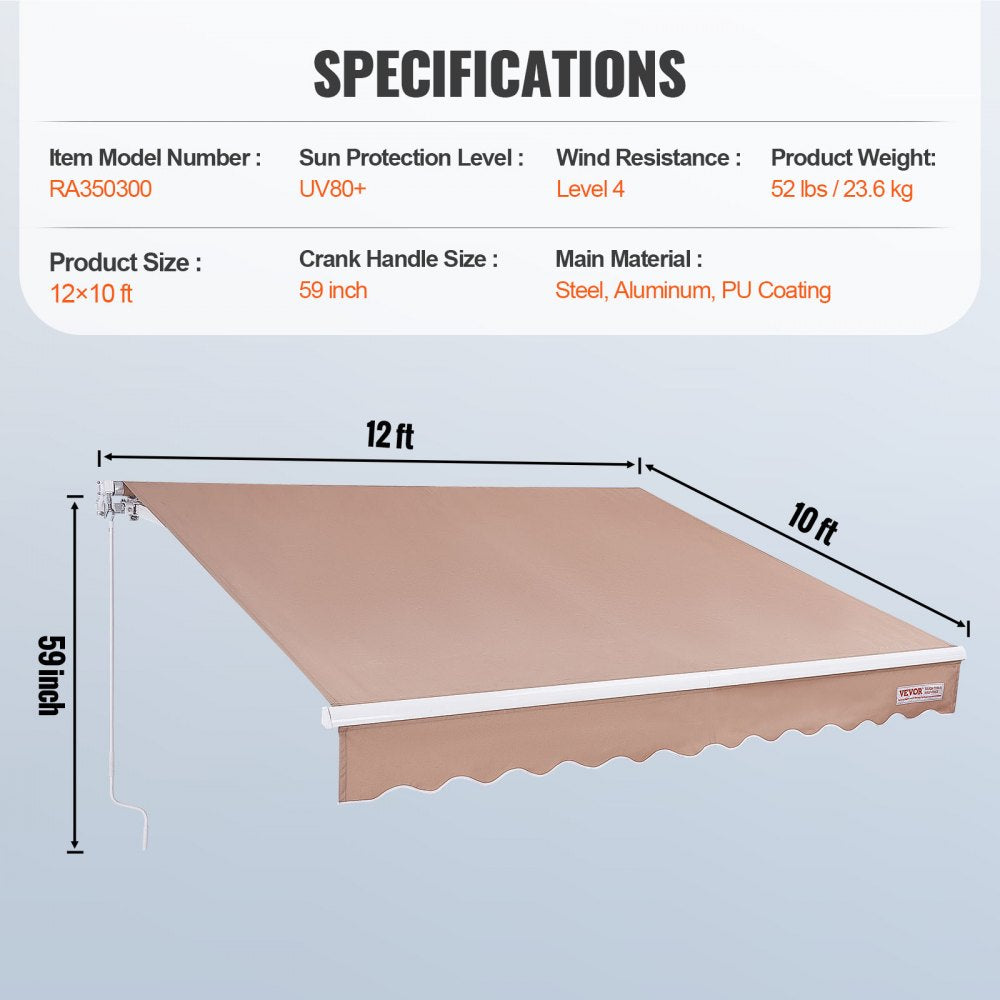 RA350300 - 10ft Manual Retractable Awning for Versatile Outdoor Shade