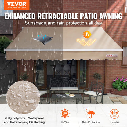 RA300250 - 10x8 ft Waterproof Retractable Awning with UV Protection