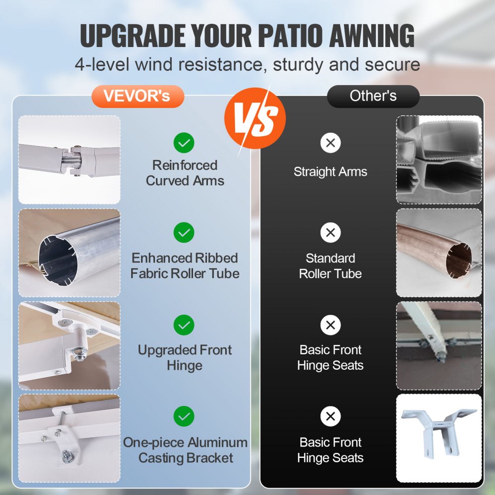 RA300250 - 10x8 ft Waterproof Retractable Awning with UV Protection