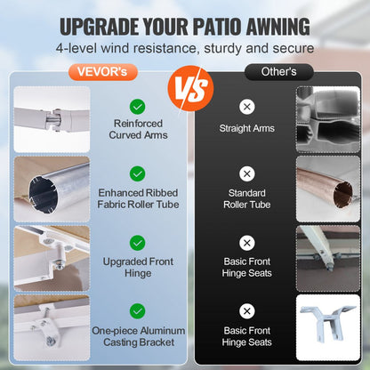 RA300250 - 10x8 ft Waterproof Retractable Awning with UV Protection