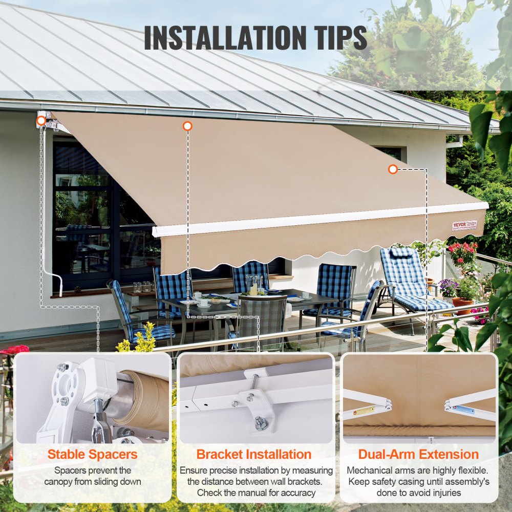 RA300250 - 10x8 ft Waterproof Retractable Awning with UV Protection